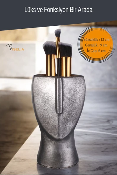 Viselia Makyaj Duzenleyici Makyaj Organizeri Makyaj Fırçalığı Makyaj Fırçası Gümüş Eskitme Renk Model 23 - Resim 2