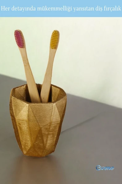 Evene Diş Fırçalığı Tezgah Üstü Altın Renk Diş Fırçası Standı Model 2 - 6