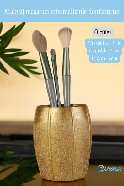 Evene Makyaj Organizeri Makyaj Fırçalığı Makyaj Organizer Düzenleyici Altın Renk Model 13 - Resim 2