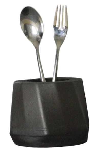 Evene Tezgah Üstü Kaşıklık Dekoratif Dik Kaşıklık Silindir Kaşıklık Siyah Renk Model 17 ürün görseli 1