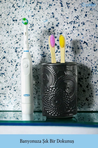 Evene Diş Fırçalığı Diş Fırçalık Diş Fırçası Standı Diş Fırçası Tutucu Siyah Model 12 - Resim 5