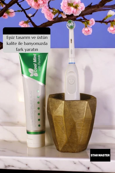 Star Master Diş Fırçası Kabı Diş Fırçalığı Fırçalık Altın Eskitme Renk Model 2 - 3