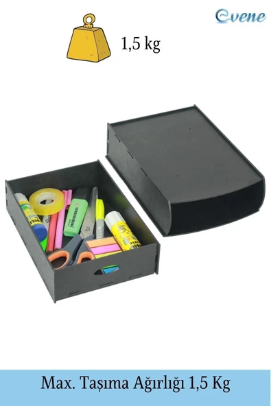 Evene Gizli Çekmece Organizer Masa Altı Saklama Kabı Siyah Renk Model 5 - 7