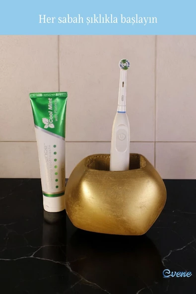 Evene Diş Fırçalığı Diş Fırçalık Diş Fırçası Standı Diş Fırçası Tutucu Altın Renk Model 22 - Resim 4