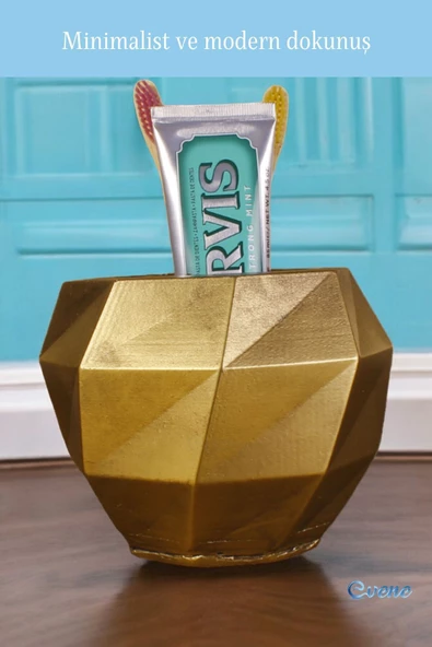 Evene Diş Fırçalığı Diş Fırçalık Diş Fırçası Standı Diş Fırçası Tutucu Altın Eskitme Renk Model 20 - Resim 3