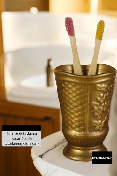 Star Master Diş Fırçası Kabı Diş Fırçalığı Fırçalık Altın Eskitme Renk Model 9 - Resim 5