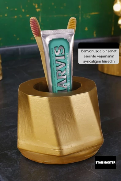 Star Master Diş Fırçası Kabı Diş Fırçalığı Fırçalık Altın Renk Model 17 - Resim 4