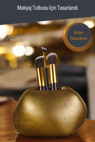Viselia Makyaj Duzenleyici Makyaj Organizeri Makyaj Fırçalığı Makyaj Fırçası Altın Eskitme Renk Model 22 - Resim 5