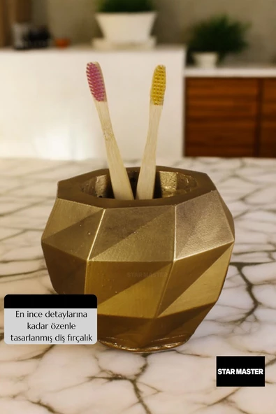 Star Master Diş Fırçası Kabı Diş Fırçalığı Fırçalık Altın Eskitme Renk Model 20 - 5