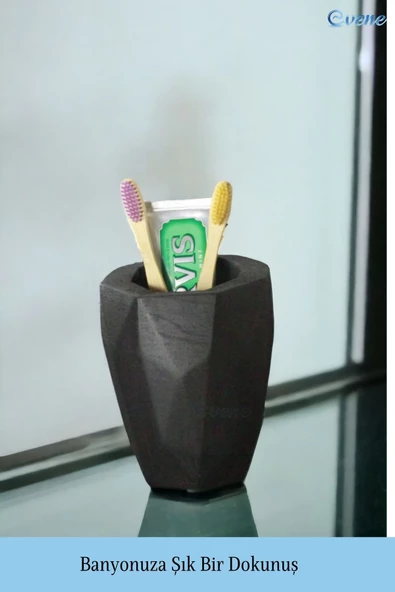 Evene Diş Fırçalığı Diş Fırçalık Diş Fırçası Standı Diş Fırçası Tutucu Siyah Model 19 - Resim 5