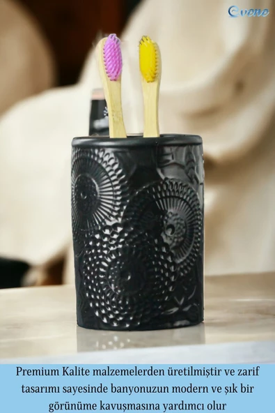 Evene Diş Fırçalığı Diş Fırçalık Diş Fırçası Standı Diş Fırçası Tutucu Siyah Model 12 - Resim 4