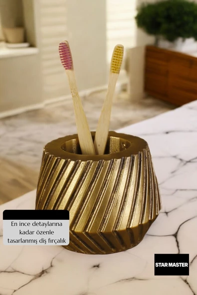 Star Master Diş Fırçası Kabı Diş Fırçalığı Fırçalık Altın Eskitme Renk Model 21 - Resim 5