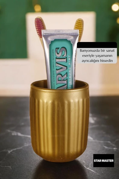 Star Master Diş Fırçası Kabı Diş Fırçalığı Fırçalık Altın Renk Model 11 - Resim 4