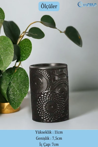 Evene Tezgah Üstü Kaşıklık Dekoratif Dik Kaşıklık Silindir Kaşıklık Siyah Renk Model 12 - Resim 2