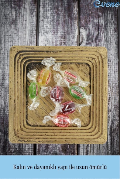 Evene Şekerlik Altın Eskitme Renk Sunumluk Drajelik Dekoratif Tabak Model 3 - Resim 4