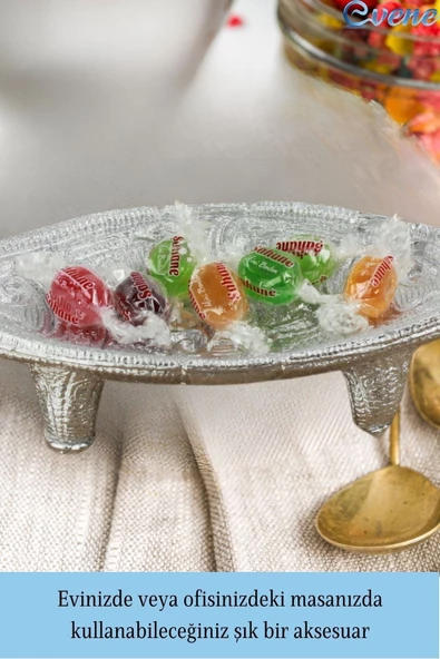 Evene Şekerlik Gümüş Renk Sunumluk Drajelik Dekoratif Tabak Model 7 - Resim 3