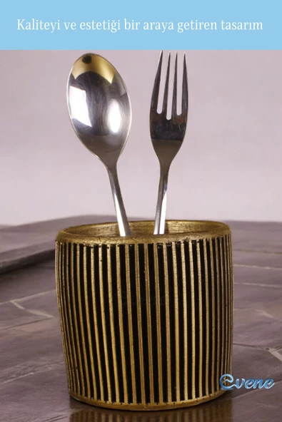 Evene Tezgah Üstü Kaşıklık Dekoratif Dik Kaşıklık Silindir Kaşıklık Altın Eskitme Renk Model 1 - Resim 3