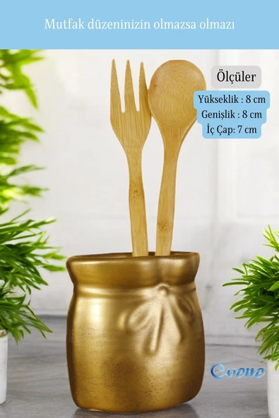 Evene Tezgah Üstü Kaşıklık Dekoratif Dik Kaşıklık Silindir Kaşıklık Altın Eskitme Renk Model 8 - Resim 2