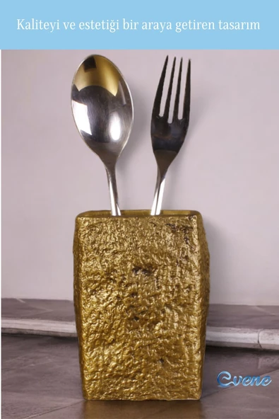 Evene Tezgah Üstü Kaşıklık Dekoratif Dik Kaşıklık Silindir Kaşıklık Altın Eskitme Renk Model 7 - Resim 4