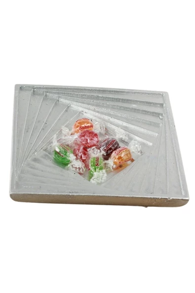 Evene Şekerlik Gümüş Renk Sunumluk Drajelik Dekoratif Tabak Model 3 ürün görseli 1