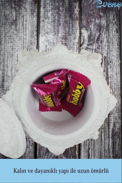 Evene Şekerlik Beyaz Renk Sunumluk Drajelik Dekoratif Tabak Kapaklı Model - Resim 2