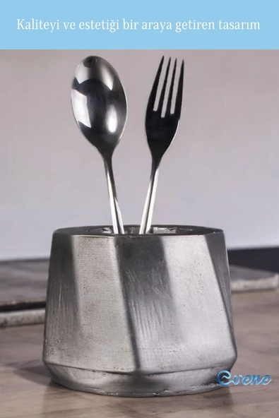 Evene Tezgah Üstü Kaşıklık Dekoratif Dik Kaşıklık Silindir Kaşıklık Gümüş Eskitme Renk Model 17 - Resim 3