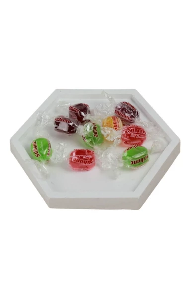 Evene Şekerlik Beyaz Renk Sunumluk Drajelik Dekoratif Tabak Altıgen Model ürün görseli 1