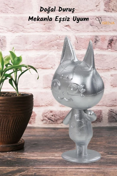 Viselia Dekoratif Küçük Kedi Biblo Heykel El Yapımı Hediyelik Süs Eşyası Sevimli Model Tasarım Ürünü - Resim 3