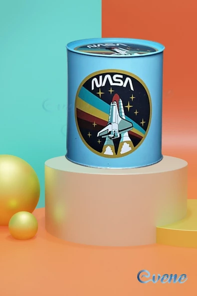 Evene Metal Para Kumbarası Açılmaz Baskılı Büyük Boy Nasa Desenli - 5