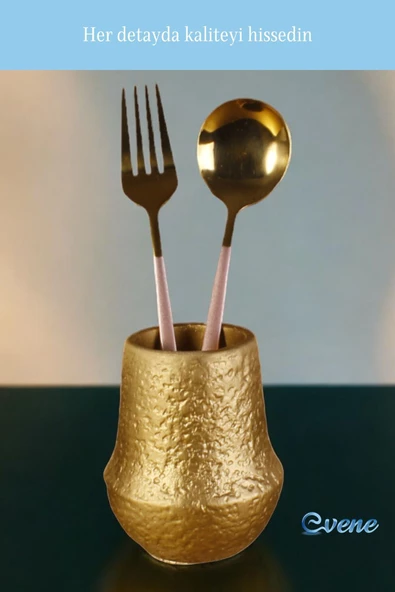 Evene Tezgah Üstü Kaşıklık Dekoratif Dik Kaşıklık Silindir Kaşıklık Altın Renk Model 15 - Resim 6