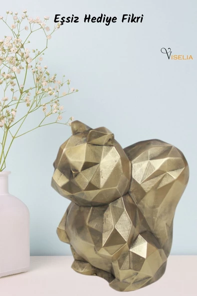 Viselia Dekoratif Sincap Biblo Heykel El Yapımı Sevimli Hediyelik Süs Eşyası Poly Model Tasarım Ürünü - Resim 7