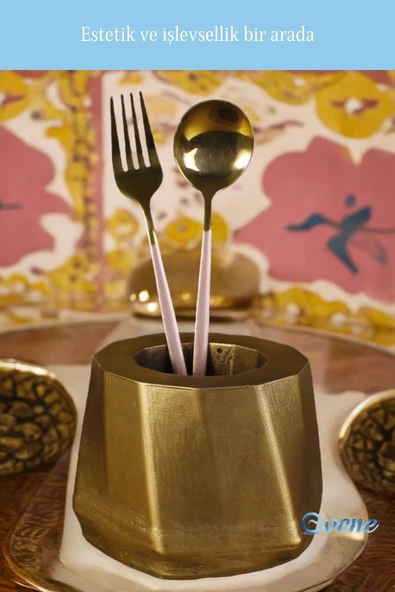 Evene Tezgah Üstü Kaşıklık Dekoratif Dik Kaşıklık Silindir Kaşıklık Altın Eskitme Renk Model 17 - Resim 3