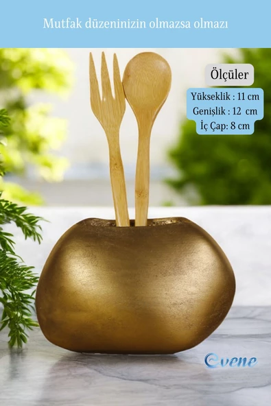 Evene Tezgah Üstü Kaşıklık Dekoratif Dik Kaşıklık Silindir Kaşıklık Altın Eskitme Renk Model 22 - Resim 2