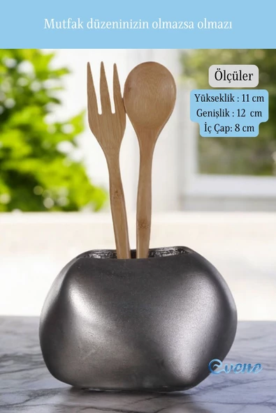 Evene Tezgah Üstü Kaşıklık Dekoratif Dik Kaşıklık Silindir Kaşıklık Gümüş Eskitme Renk Model 22 - Resim 2