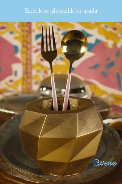 Evene Tezgah Üstü Kaşıklık Dekoratif Dik Kaşıklık Silindir Kaşıklık Altın Eskitme Renk Model 20 - Resim 4