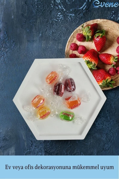 Evene Şekerlik Beyaz Renk Sunumluk Drajelik Dekoratif Tabak Altıgen Model - Resim 5