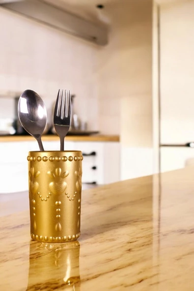 Evene Tezgah Üstü Kaşıklık Dekoratif Dik Kaşıklık Silindir Kaşıklık Altın Renk Model 10 ürün görseli 1