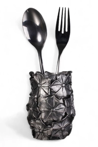 Evene Tezgah Üstü Kaşıklık Dekoratif Dik Kaşıklık Silindir Kaşıklık Gümüş Eskitme Renk Model 16 ürün görseli 1