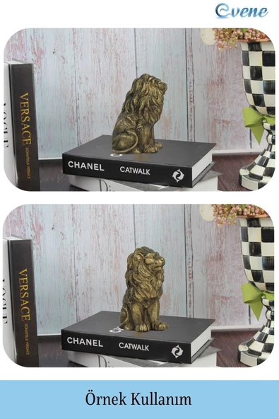 Evene Biblo Dekoratif Obje Heykel Biblo Aslan Biblo Dekoratif Süs Eşyası Altın Eskitme Renk Model 2 - 2