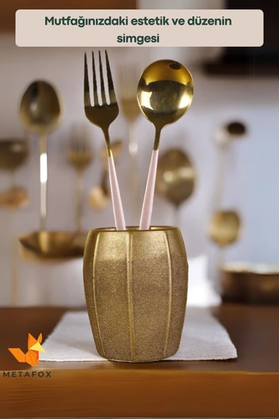 METAFOX Tezgah Kaşıklık Modern Tezgah Üstü Kaşıklık Dekoratif Dik Kaşıklık Altın Eskitme Renk Model 13 - Resim 3