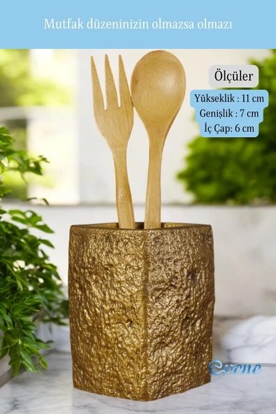Evene Tezgah Üstü Kaşıklık Dekoratif Dik Kaşıklık Silindir Kaşıklık Altın Eskitme Renk Model 7 - Resim 3