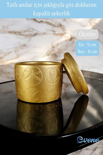 Evene Kapaklı Şekerlik Drajelik Şekerlik Altın Renk Model 14 - 2