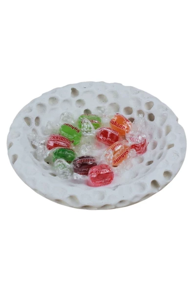 Evene Şekerlik Beyaz Renk Sunumluk Drajelik Dekoratif Tabak Baloncuklu Model ürün görseli 1