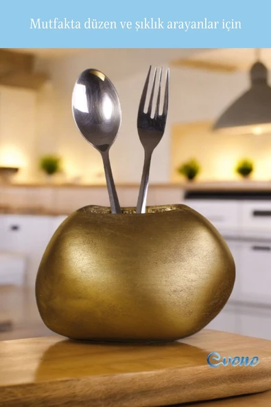 Evene Tezgah Üstü Kaşıklık Dekoratif Dik Kaşıklık Silindir Kaşıklık Altın Eskitme Renk Model 22 - Resim 5