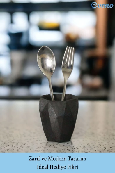 Evene Tezgah Üstü Kaşıklık Dekoratif Dik Kaşıklık Silindir Kaşıklık Siyah Renk Model 2 - Resim 4