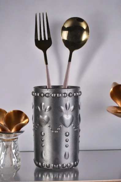 METAFOX Tezgah Kaşıklık Modern Tezgah Üstü Kaşıklık Dekoratif Dik Kaşıklık Gümüş Eskitme Renk Model 10 ürün görseli 1