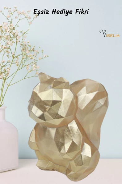 Viselia Dekoratif Sincap Biblo Heykel El Yapımı Sevimli Hediyelik Süs Eşyası Poly Model Tasarım Ürünü - Resim 7