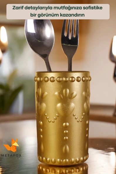 METAFOX Tezgah Kaşıklık Modern Tezgah Üstü Kaşıklık Dekoratif Dik Kaşıklık Altın Renk Model 10 - Resim 4