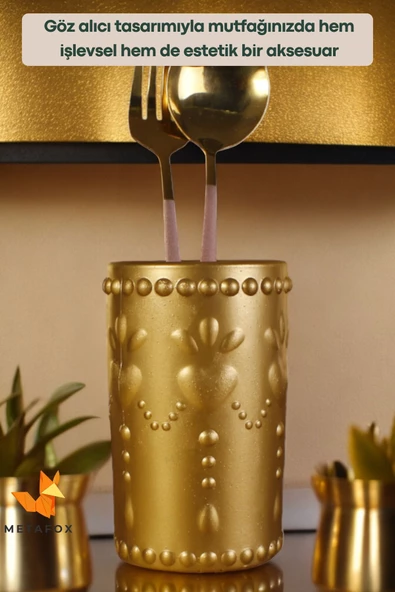 METAFOX Tezgah Kaşıklık Modern Tezgah Üstü Kaşıklık Dekoratif Dik Kaşıklık Altın Renk Model 10 - Resim 5