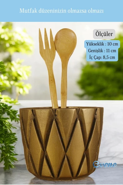Evene Tezgah Üstü Kaşıklık Dekoratif Dik Kaşıklık Silindir Kaşıklık Altın Eskitme Renk Model 18 - Resim 2